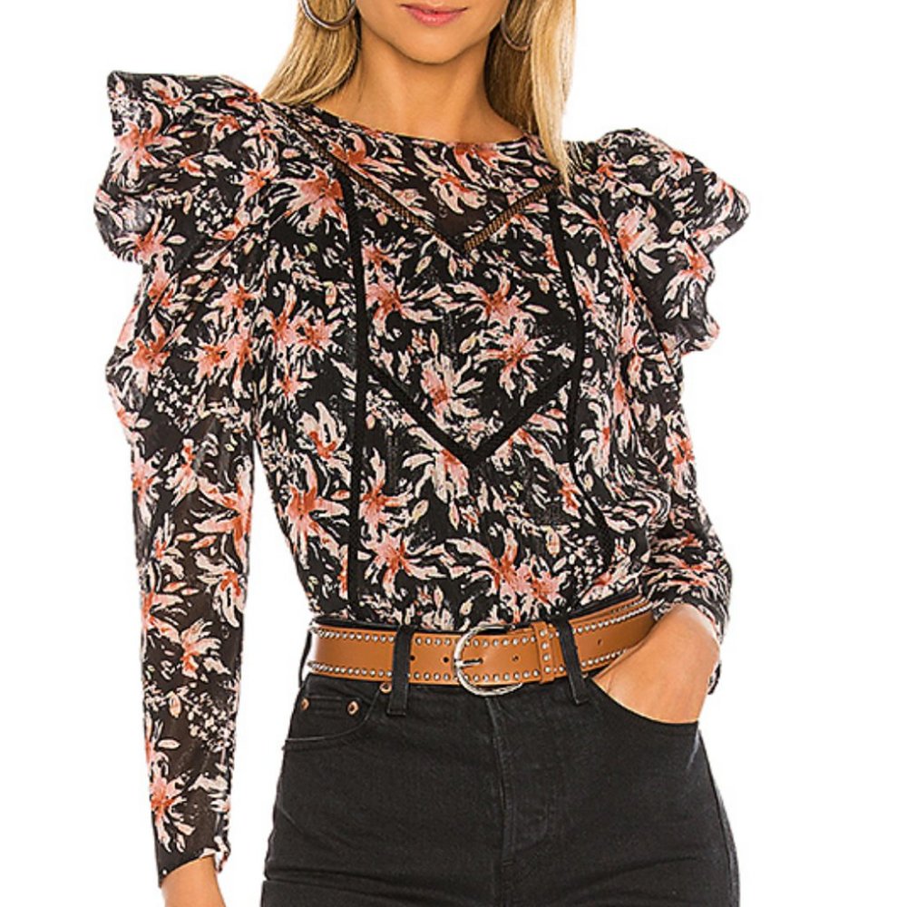 Tularosa Black and Pink Floral Blouse
